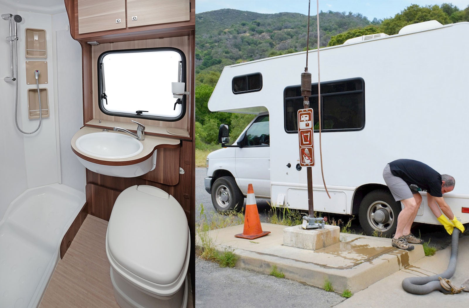 Portable RV/camper toilet and holding tank setup in Elk Grove, California