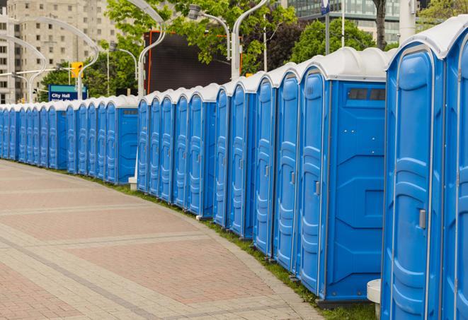 Seasonal porta potty units set up at a Elk Grove, California venue